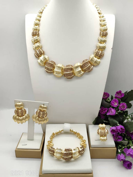 High Quality Jewelry Sets Stylish Wedding Party Necklace Bracelet Earring Ring 4-piece Wire Jewelry For Adult Woman
