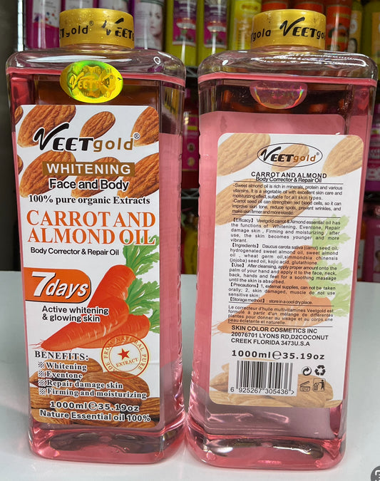 Veet Gold Carrot and Almonds Super Whitening Face Body Corrector Oil 1000ml