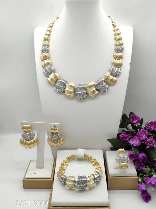 Luxury Shiny Jewelry Set For Women Italian Classic Design Golden Necklace Bracelet Earrings And Ring Daily Wear Wedding Party Gift